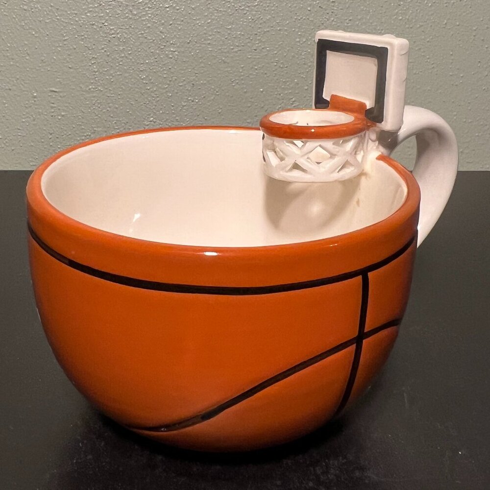 Basketball Shaped Ceramic Mug Bowl 3D Attached Hoop & Backboard Sports Fan